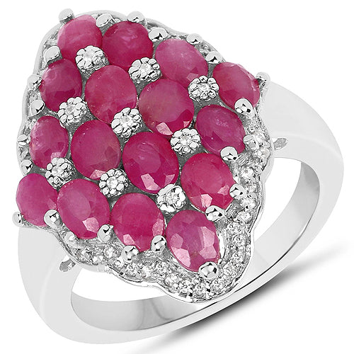 3.80 Carat Ruby and White Zircon .925 Sterling Silver Ring by Bids.com