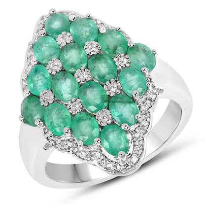 2.68 Carat Genuine Zambian Emerald and White Zircon .925 Sterling Silver Ring by Bids.com