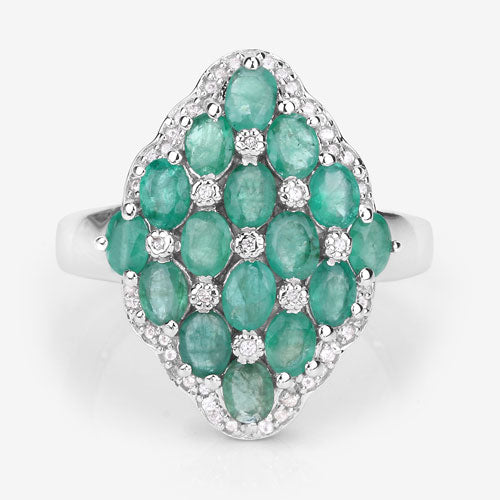 2.68 Carat Genuine Zambian Emerald and White Zircon .925 Sterling Silver Ring by Bids.com