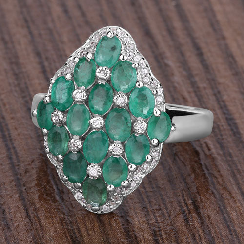 2.68 Carat Genuine Zambian Emerald and White Zircon .925 Sterling Silver Ring by Bids.com