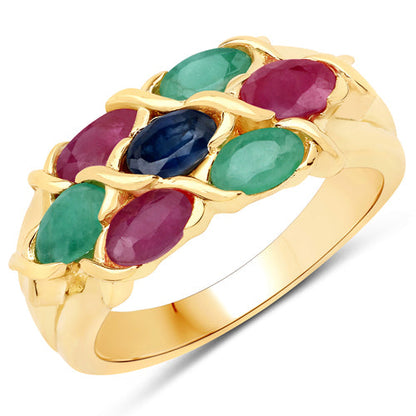 1.63 Carat Genuine Ruby, Blue Sapphire and Emerald .925 Sterling Silver Ring by Bids.com