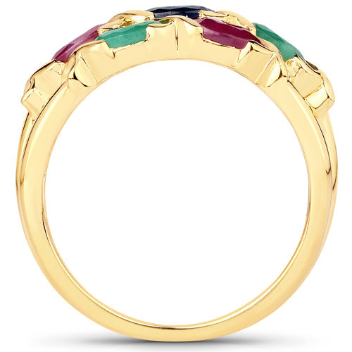 1.63 Carat Genuine Ruby, Blue Sapphire and Emerald .925 Sterling Silver Ring by Bids.com
