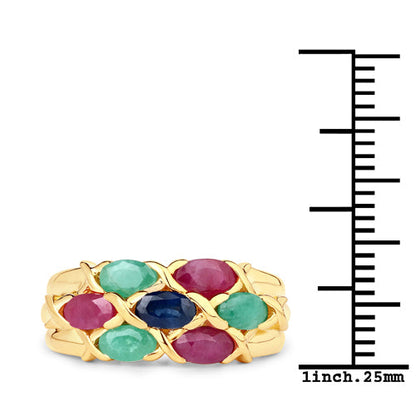 1.63 Carat Genuine Ruby, Blue Sapphire and Emerald .925 Sterling Silver Ring by Bids.com