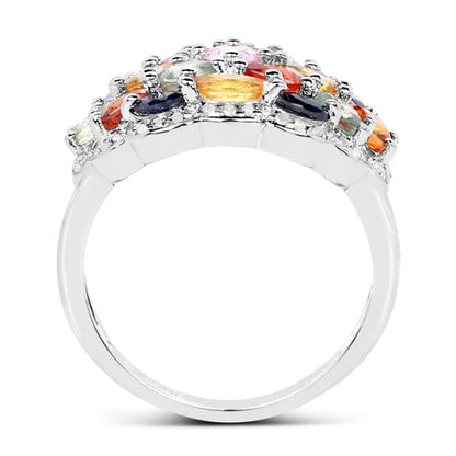 2.85 Carat Genuine Multi Sapphire .925 Sterling Silver Ring by Bids.com