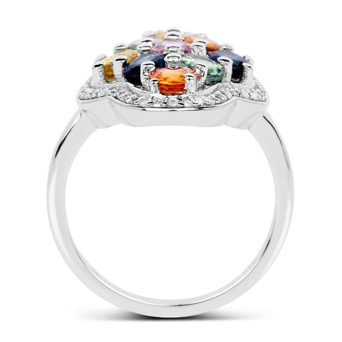 2.63 Carat Genuine Multi Sapphire .925 Sterling Silver Ring by Bids.com