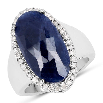9.83 Carat Genuine Blue Sapphire and White Diamond .925 Sterling Silver Ring by Bids.com