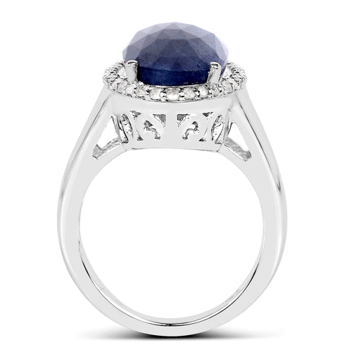 9.83 Carat Genuine Blue Sapphire and White Diamond .925 Sterling Silver Ring by Bids.com