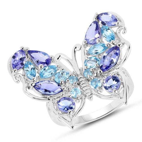 3.60 Carat Genuine Tanzanite and Swiss Blue Topaz .925 Sterling Silver Ring by Bids.com