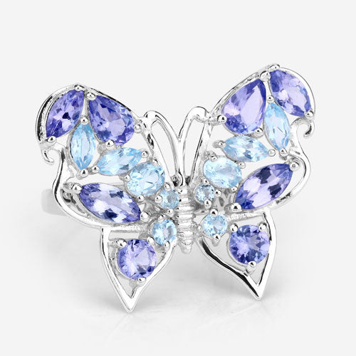 3.60 Carat Genuine Tanzanite and Swiss Blue Topaz .925 Sterling Silver Ring by Bids.com