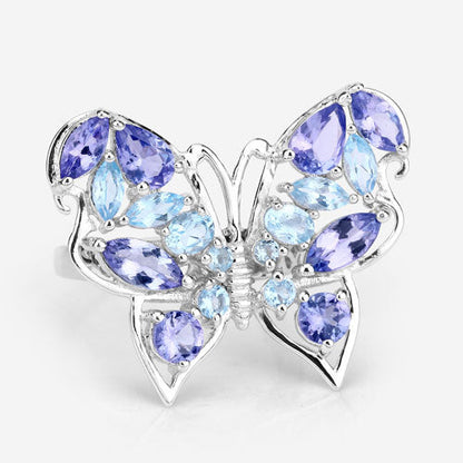 3.60 Carat Genuine Tanzanite and Swiss Blue Topaz .925 Sterling Silver Ring by Bids.com