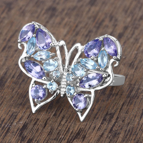 3.60 Carat Genuine Tanzanite and Swiss Blue Topaz .925 Sterling Silver Ring by Bids.com