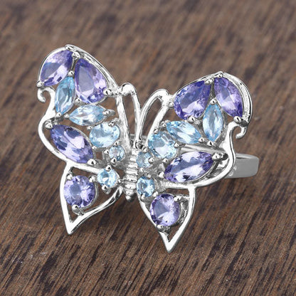 3.60 Carat Genuine Tanzanite and Swiss Blue Topaz .925 Sterling Silver Ring by Bids.com