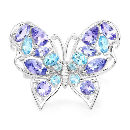 3.60 Carat Genuine Tanzanite and Swiss Blue Topaz .925 Sterling Silver Ring by Bids.com