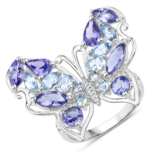 3.60 Carat Genuine Tanzanite and Swiss Blue Topaz .925 Sterling Silver Ring by Bids.com