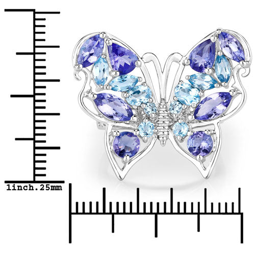 3.60 Carat Genuine Tanzanite and Swiss Blue Topaz .925 Sterling Silver Ring by Bids.com