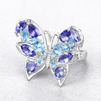 3.60 Carat Genuine Tanzanite and Swiss Blue Topaz .925 Sterling Silver Ring by Bids.com