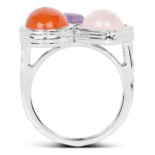 5.21 Carat Genuine Rose Quartz, Carnelian And Charolite .925 Sterling Silver Ring by Bids.com