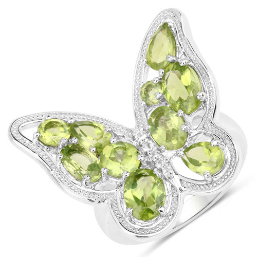 4.61 Carat Genuine Peridot and White Topaz .925 Sterling Silver Ring by Bids.com