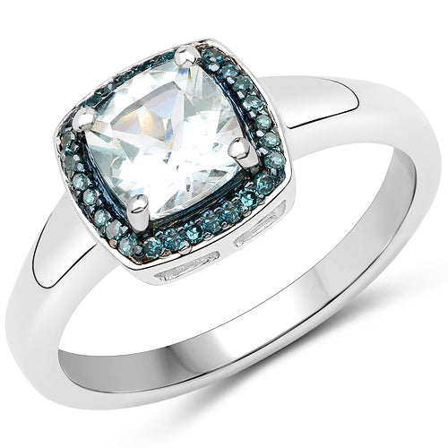 0.83 Carat Genuine Aquamarine and Blue Diamond .925 Sterling Silver Ring by Bids.com