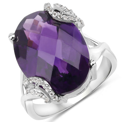 10.44 Carat Genuine Amethyst and White Topaz .925 Sterling Silver Ring by Bids.com