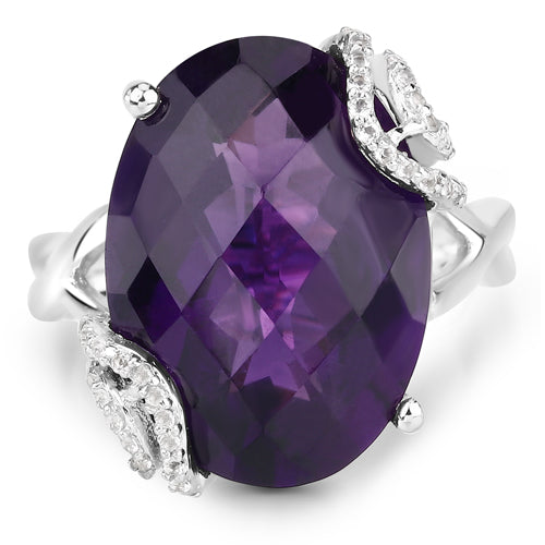 10.44 Carat Genuine Amethyst and White Topaz .925 Sterling Silver Ring by Bids.com