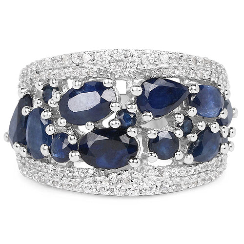 3.61 Carat Genuine Blue Sapphire and White Zircon .925 Sterling Silver Ring by Bids.com