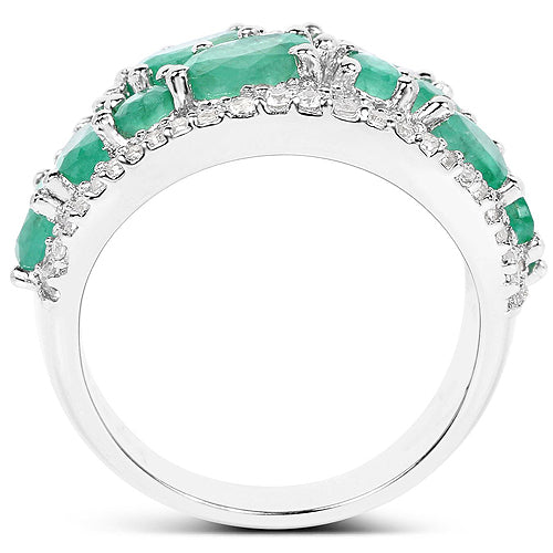 3.27 Carat Genuine Emerald and White Zircon .925 Sterling Silver Ring by Bids.com