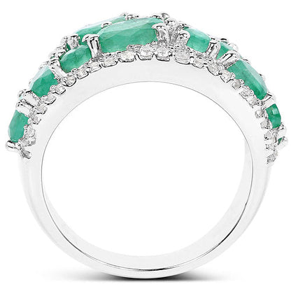 3.27 Carat Genuine Emerald and White Zircon .925 Sterling Silver Ring by Bids.com