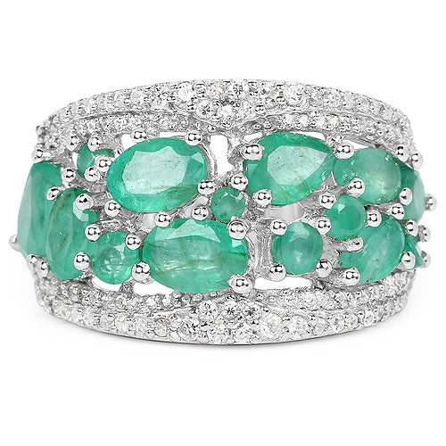 3.27 Carat Genuine Emerald and White Zircon .925 Sterling Silver Ring by Bids.com