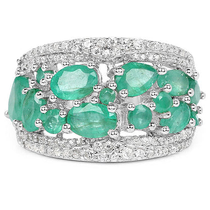 3.27 Carat Genuine Emerald and White Zircon .925 Sterling Silver Ring by Bids.com