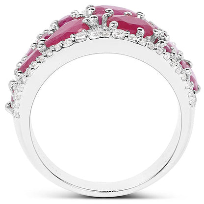 3.89 Carat Genuine Ruby and White Zircon .925 Sterling Silver Ring by Bids.com