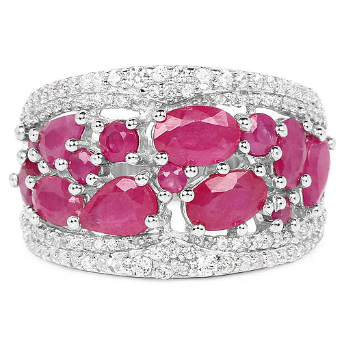 3.89 Carat Genuine Ruby and White Zircon .925 Sterling Silver Ring by Bids.com