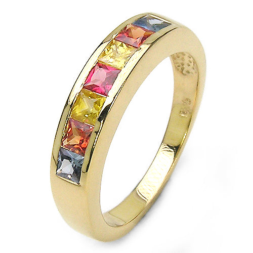 14K Yellow Gold Plated 1.26 Carat Genuine Multi Sapphire .925 Sterling Silver Ring by Bids.com