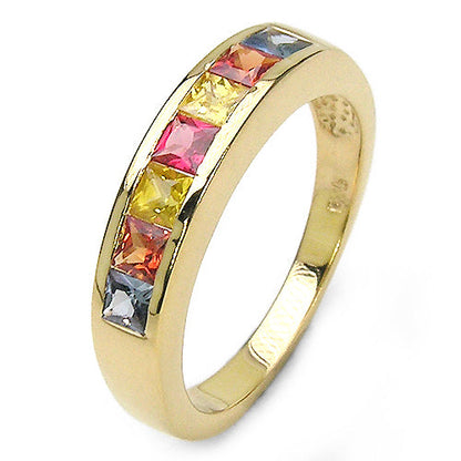 14K Yellow Gold Plated 1.26 Carat Genuine Multi Sapphire .925 Sterling Silver Ring by Bids.com