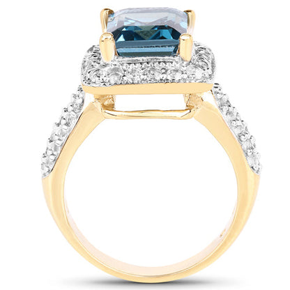 14K Yellow Gold Plated 5.03 Carat Genuine London Blue Topaz and White Topaz .925 Sterling Silver Ring by Bids.com