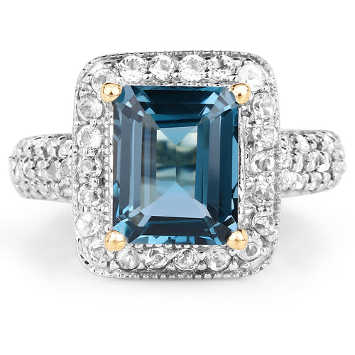 14K Yellow Gold Plated 5.03 Carat Genuine London Blue Topaz and White Topaz .925 Sterling Silver Ring by Bids.com