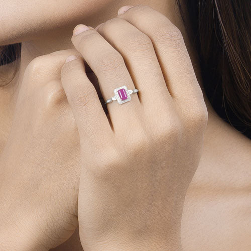 0.75 Carat Genuine Ruby and White Diamond 14K White Gold Ring by Bids.com