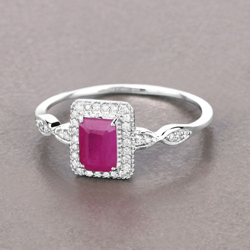 0.75 Carat Genuine Ruby and White Diamond 14K White Gold Ring by Bids.com