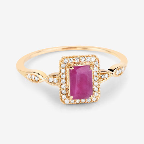 0.75 Carat Genuine Ruby and White Diamond 14K Yellow Gold Ring by Bids.com