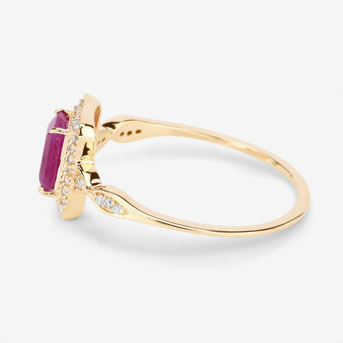 0.75 Carat Genuine Ruby and White Diamond 14K Yellow Gold Ring by Bids.com