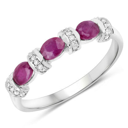0.73 Carat Genuine Ruby and White Diamond 14K White Gold Ring  DestGlow