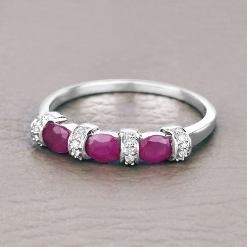 0.73 Carat Genuine Ruby and White Diamond 14K White Gold Ring  DestGlow