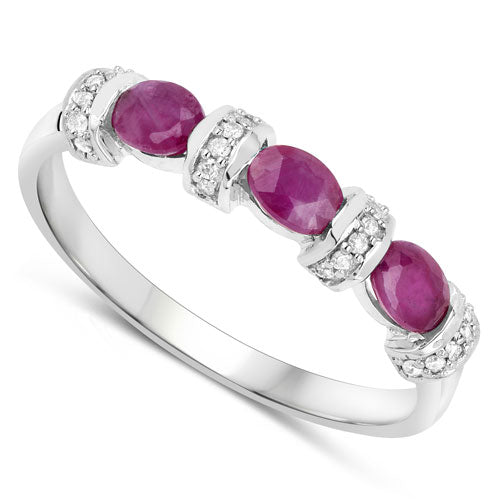0.73 Carat Genuine Ruby and White Diamond 14K White Gold Ring  DestGlow
