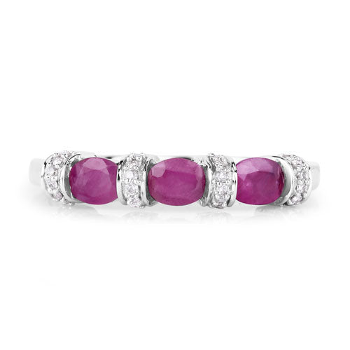 0.73 Carat Genuine Ruby and White Diamond 14K White Gold Ring  DestGlow