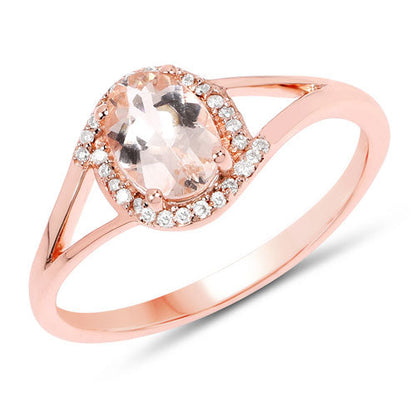 0.78 Carat Genuine Morganite and White Diamond 14K Rose Gold Ring by Bids.com