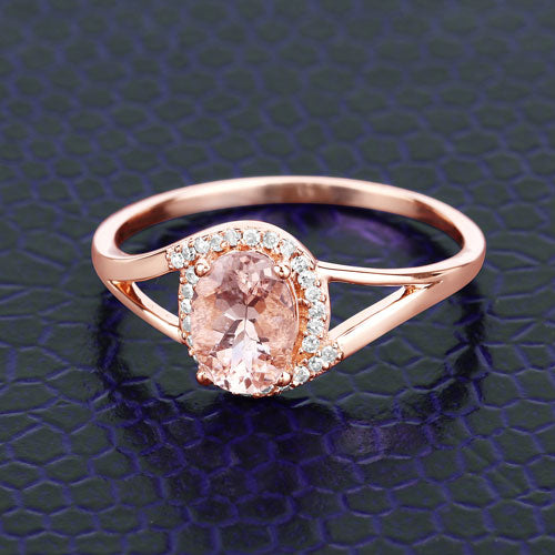 0.78 Carat Genuine Morganite and White Diamond 14K Rose Gold Ring by Bids.com