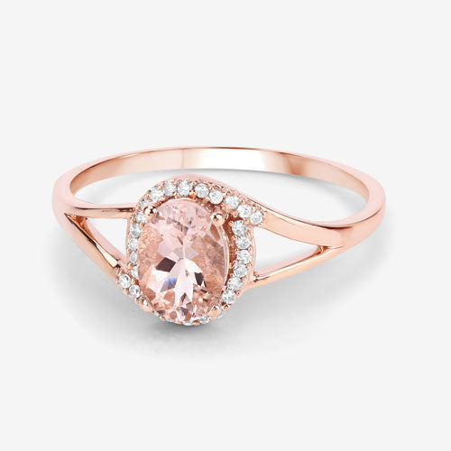 0.78 Carat Genuine Morganite and White Diamond 14K Rose Gold Ring by Bids.com