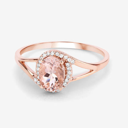 0.78 Carat Genuine Morganite and White Diamond 14K Rose Gold Ring by Bids.com