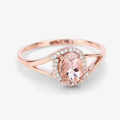 0.78 Carat Genuine Morganite and White Diamond 14K Rose Gold Ring by Bids.com