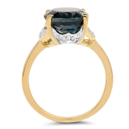 14K Yellow Gold Plated 6.09 Carat Genuine London Blue Topaz &amp; White Diamond .925 Sterling Silver Ring by Bids.com